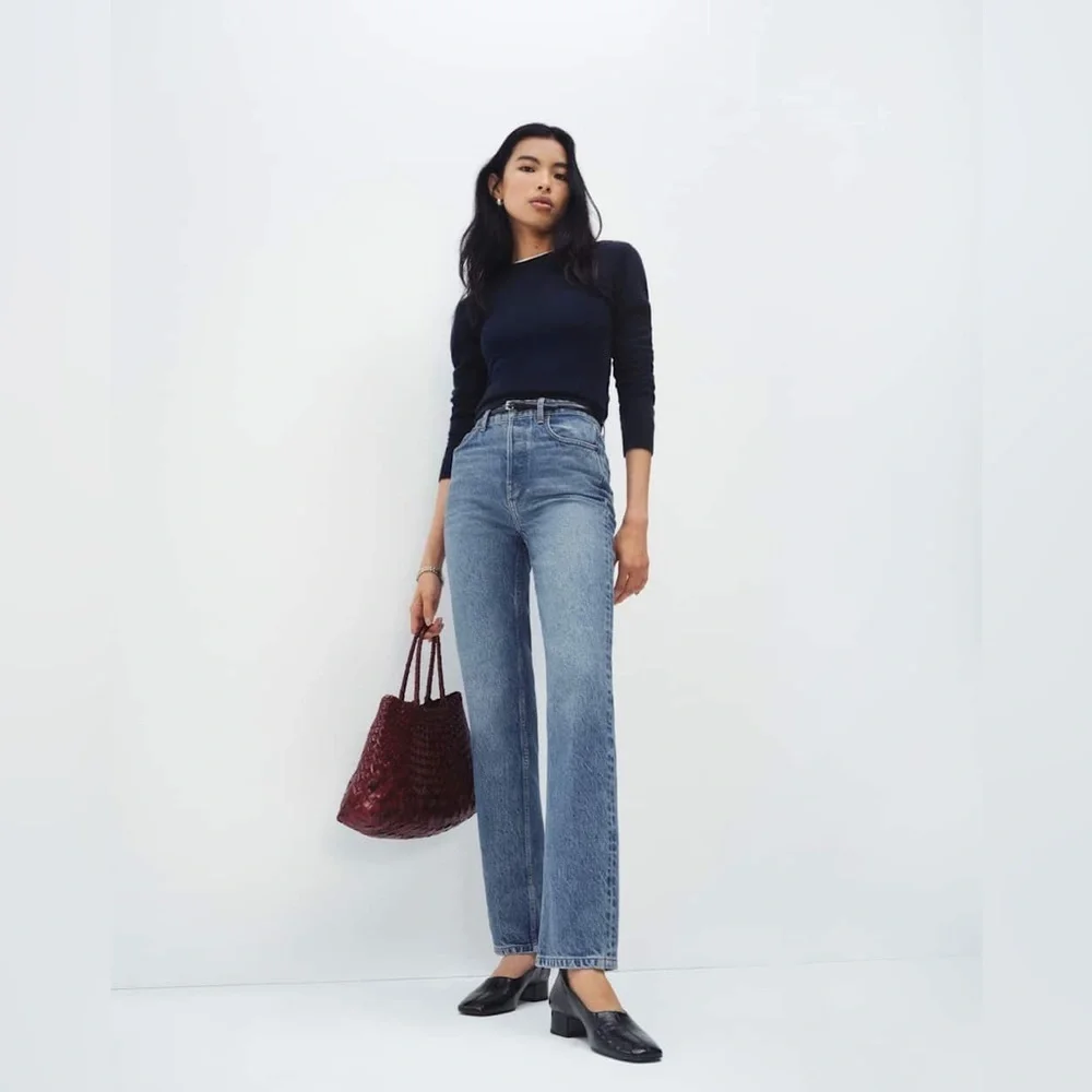 reformation cynthia high relaxed jean in antigua blue cropped